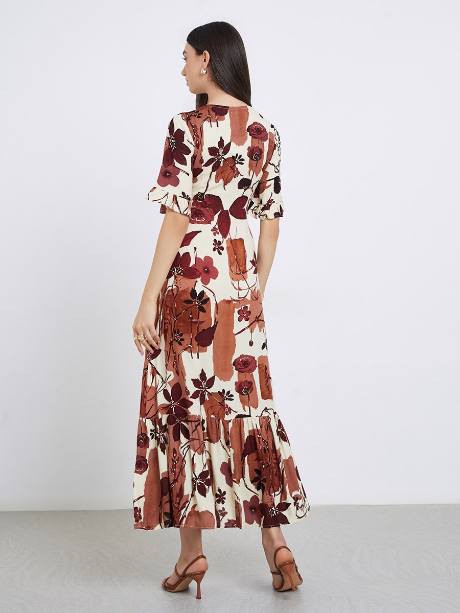 Floral Print A-Line Maxi Dress