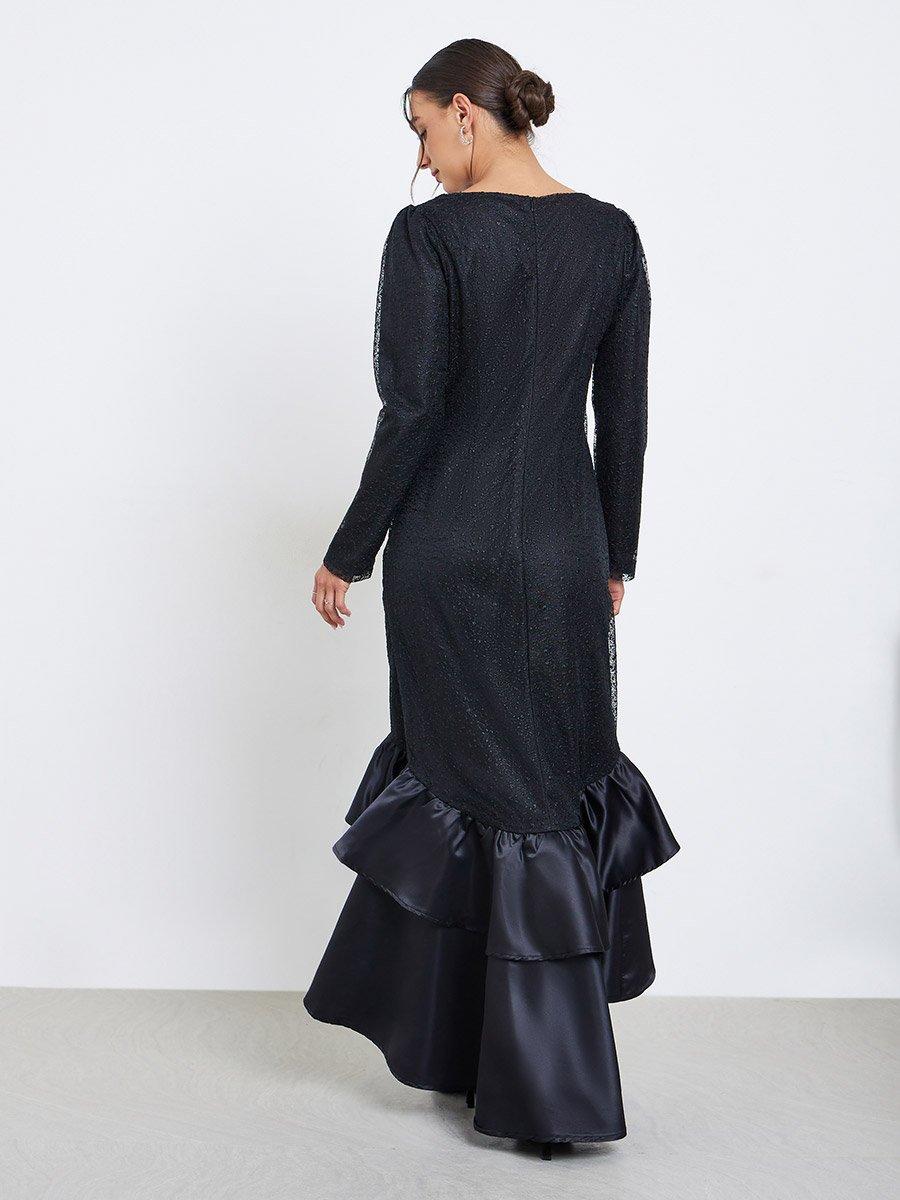 Black Ruffled Mermaid Hem Maxi Dress For Women at Bahrain | Styli