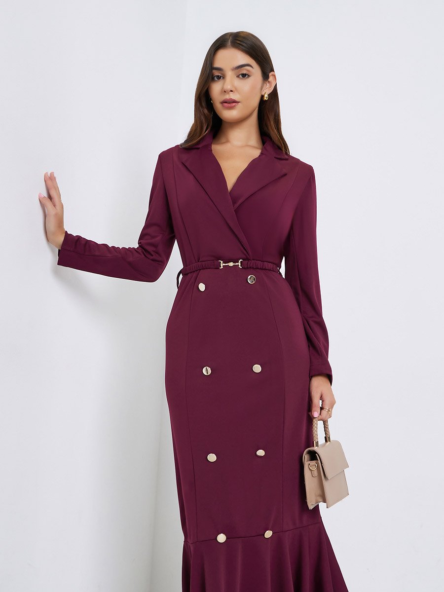 Burgundy Blazer Mermaid Hem Maxi Dress