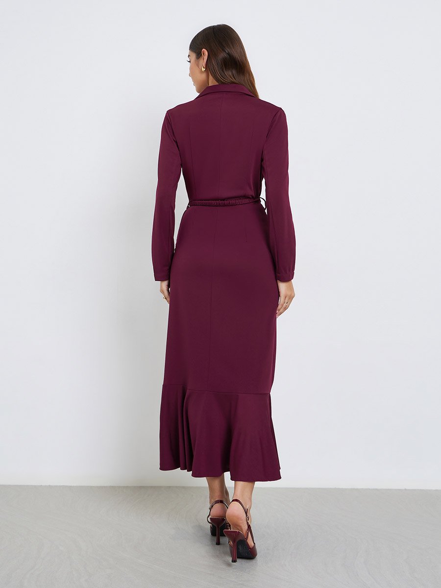 Burgundy Blazer Mermaid Hem Maxi Dress