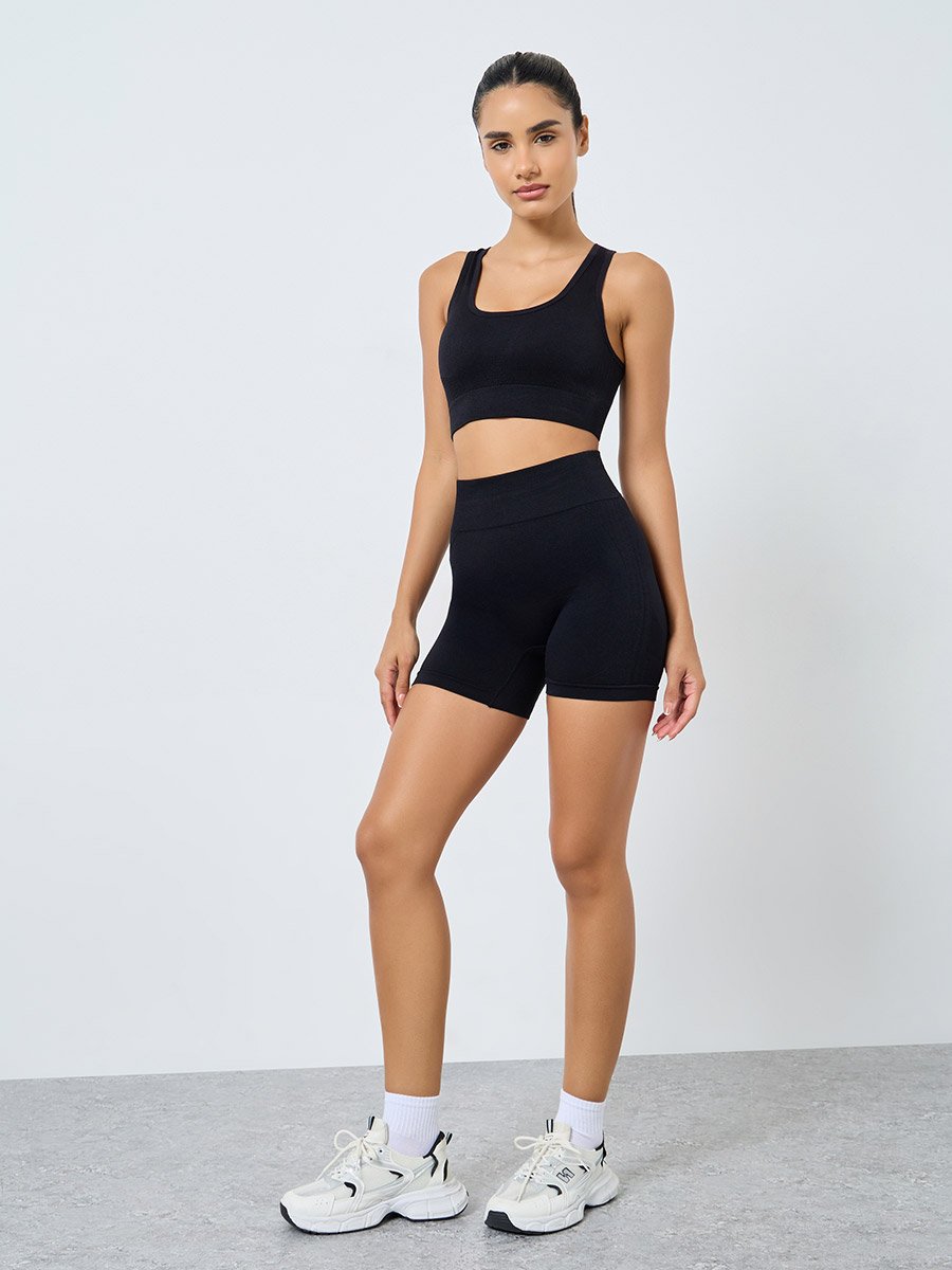 Pack of 3 - Tear Drop Racerback Sports Bra, Shorts and Scrunch Back Leggings