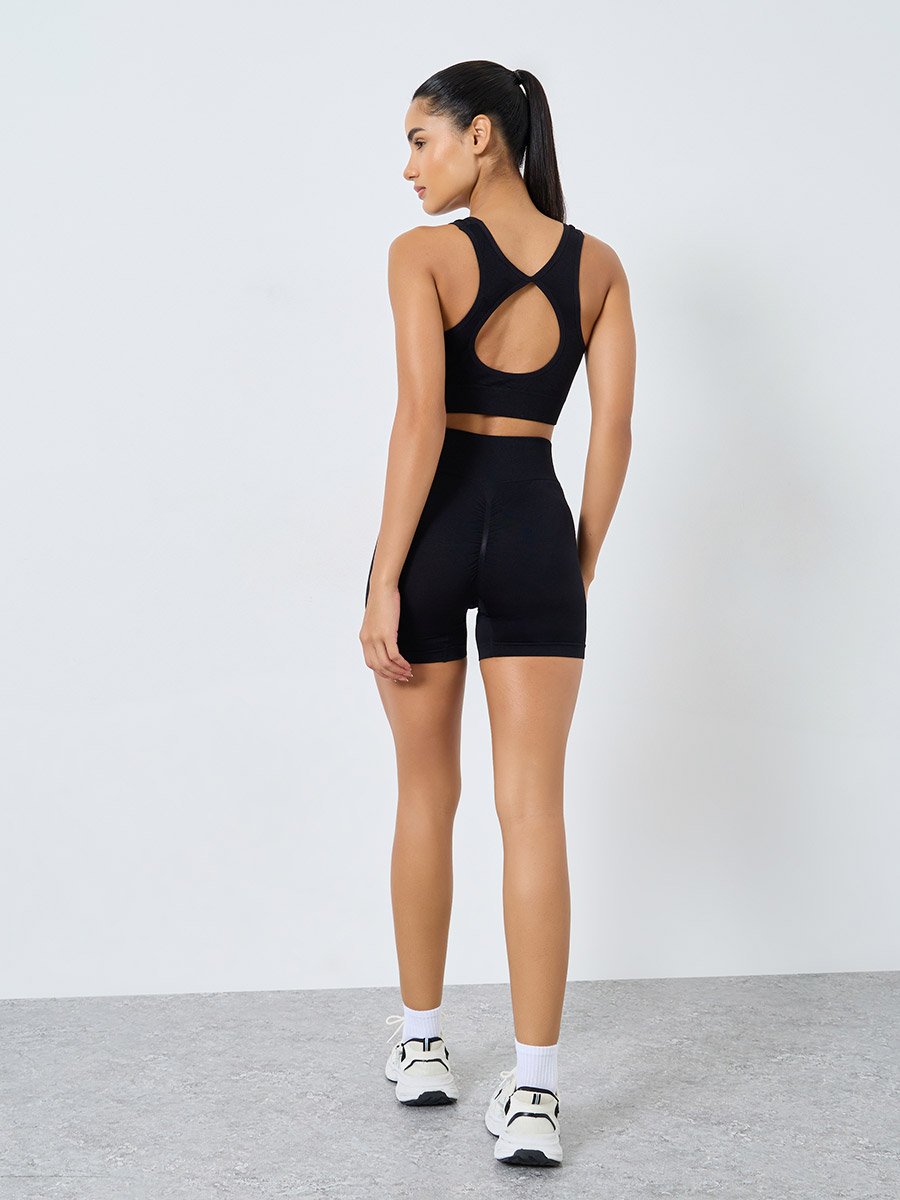 Pack of 3 - Tear Drop Racerback Sports Bra, Shorts and Scrunch Back Leggings