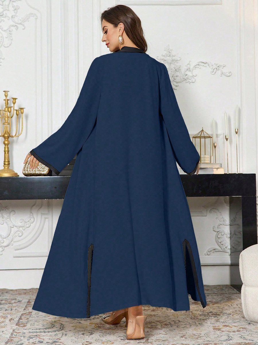 Contrast Trim Open Front Kimono and Inner Dress Modest Set