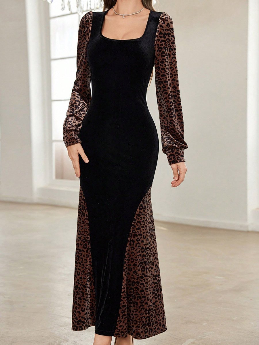 Black Animal Print Bodycon Maxi Dress