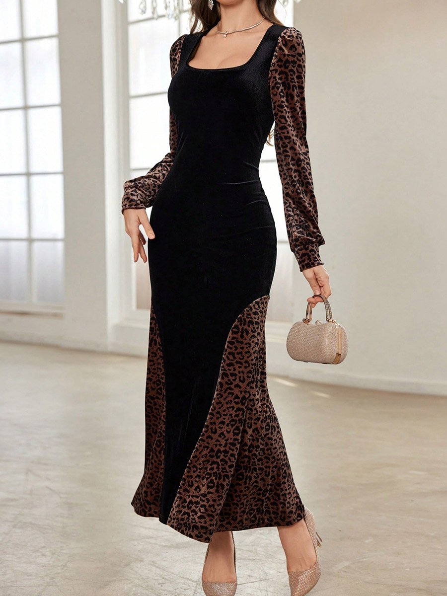 Black Animal Print Bodycon Maxi Dress