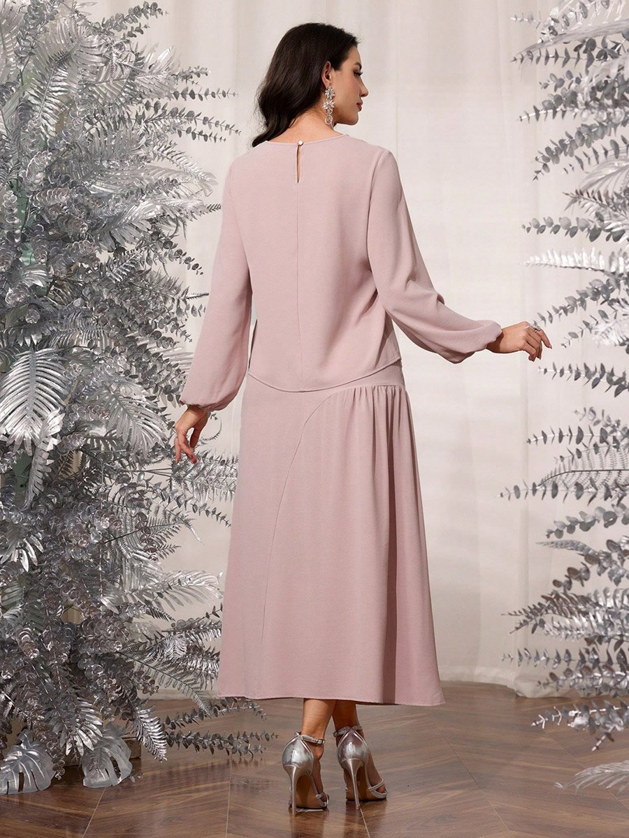 Solid Round Neck Top and Sequined Skirt Co-Ords