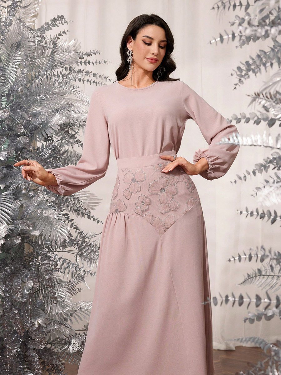 Solid Round Neck Top and Sequined Skirt Co-Ords