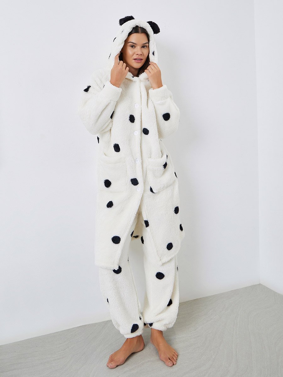 Fleece Spot Ear Hood Pocket Robe and Pyjama Set