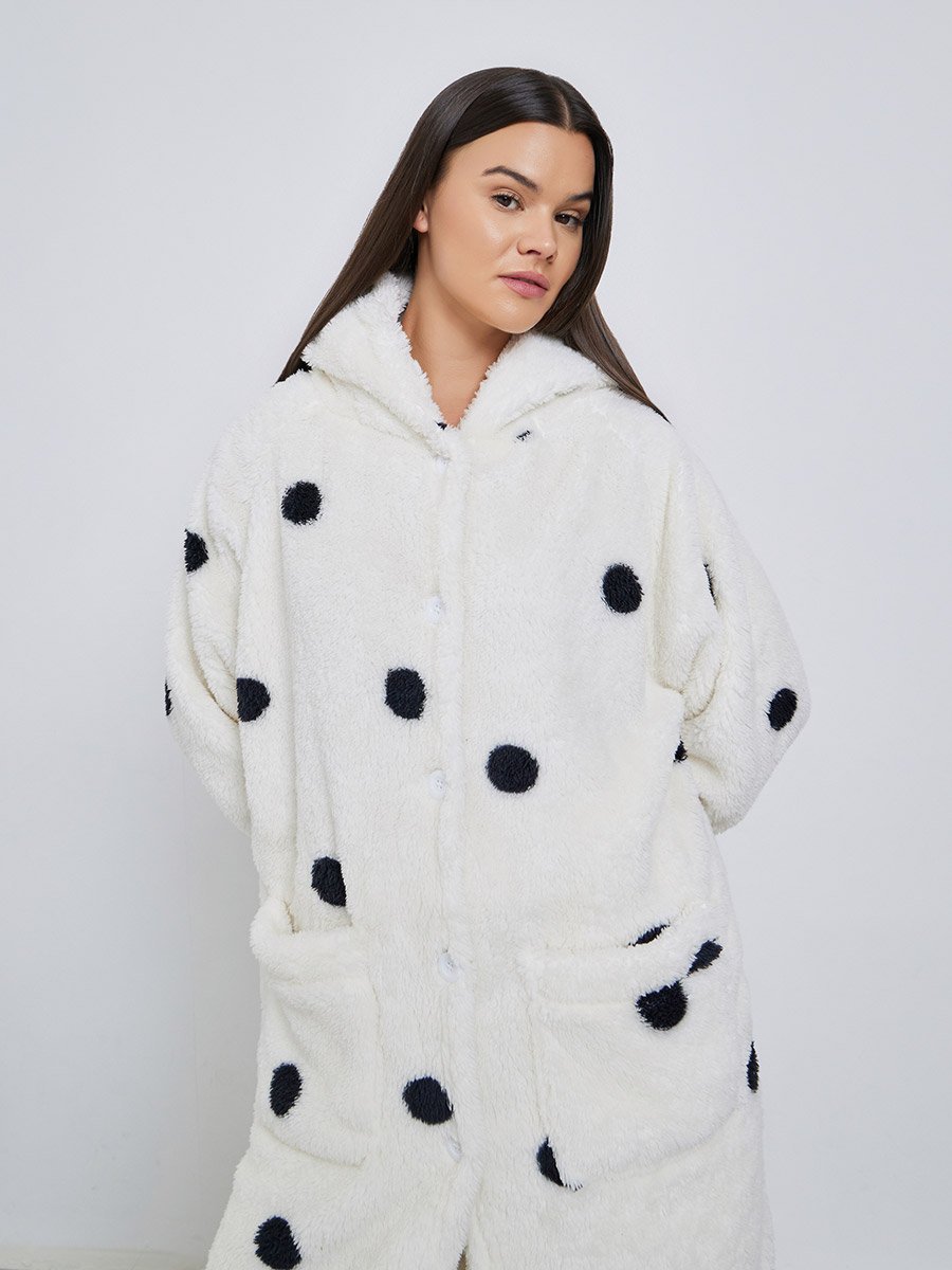 Fleece Spot Ear Hood Pocket Robe and Pyjama Set