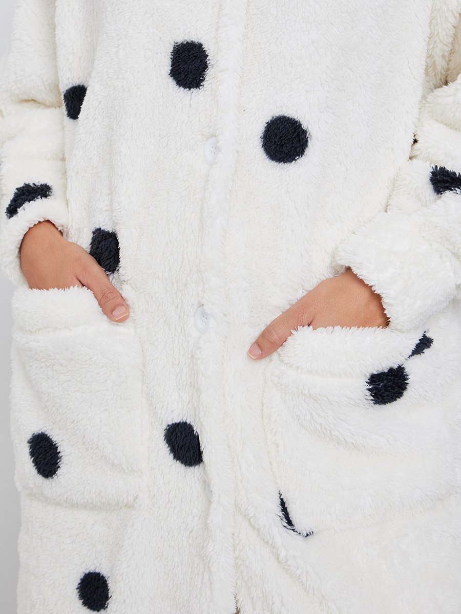 Fleece Spot Ear Hood Pocket Robe and Pyjama Set