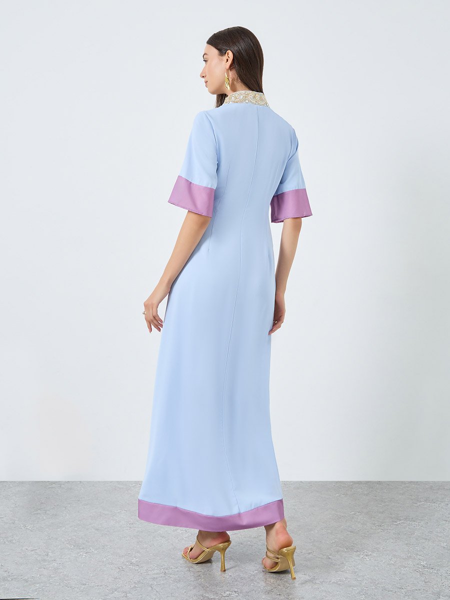 Blue Color Block Sequin Detail Maxi Dress
