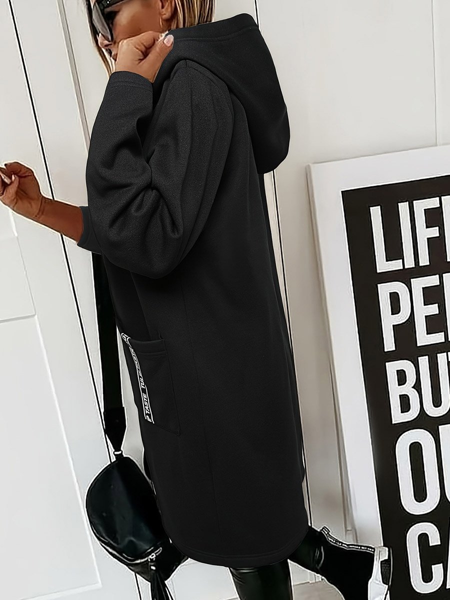 Black Zip Up Longline Hoodie Jacket