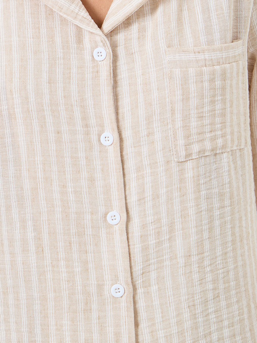 Woven Linen Look Striped Shirt and Pyjama Set