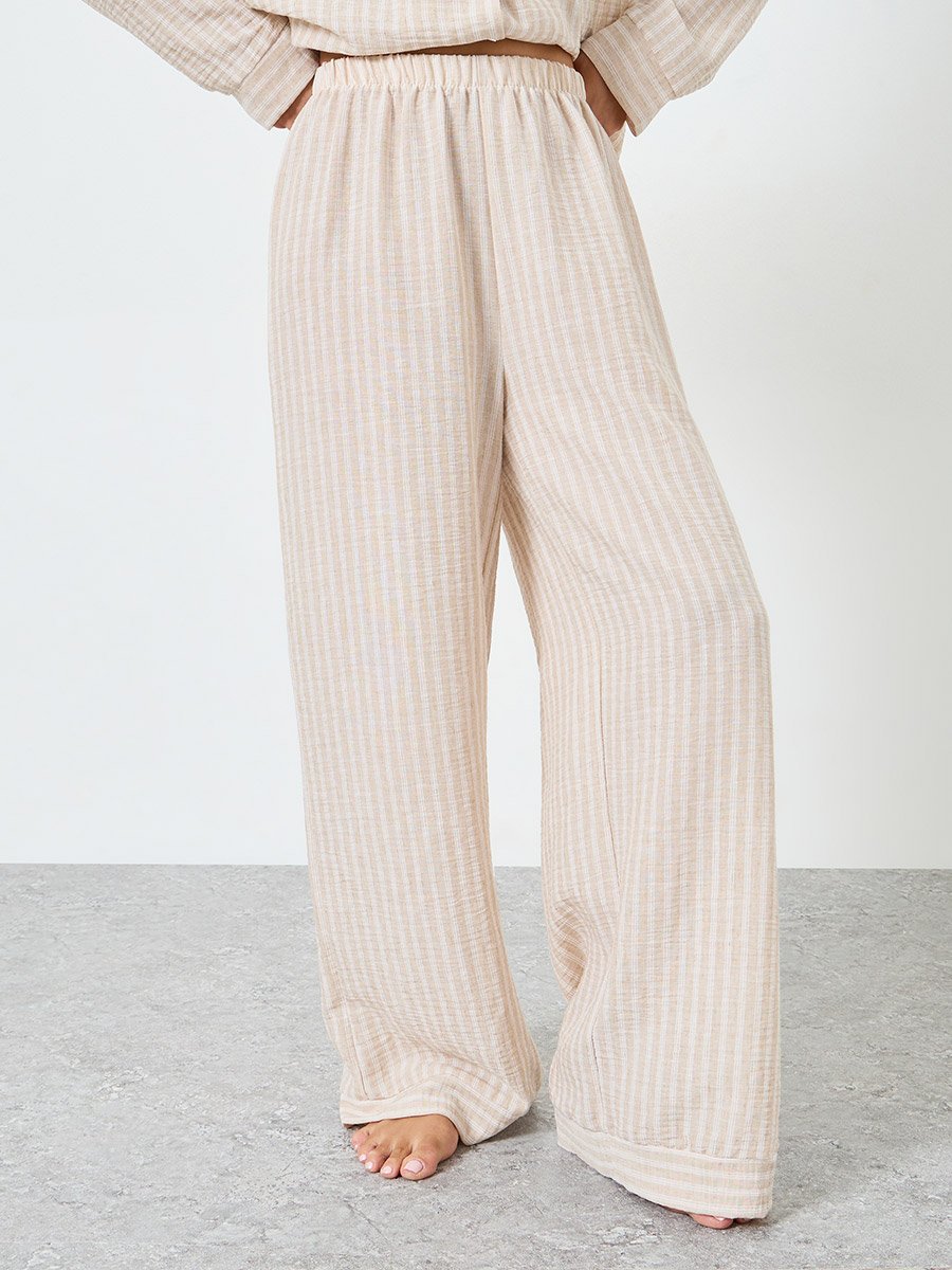 Woven Linen Look Striped Shirt and Pyjama Set