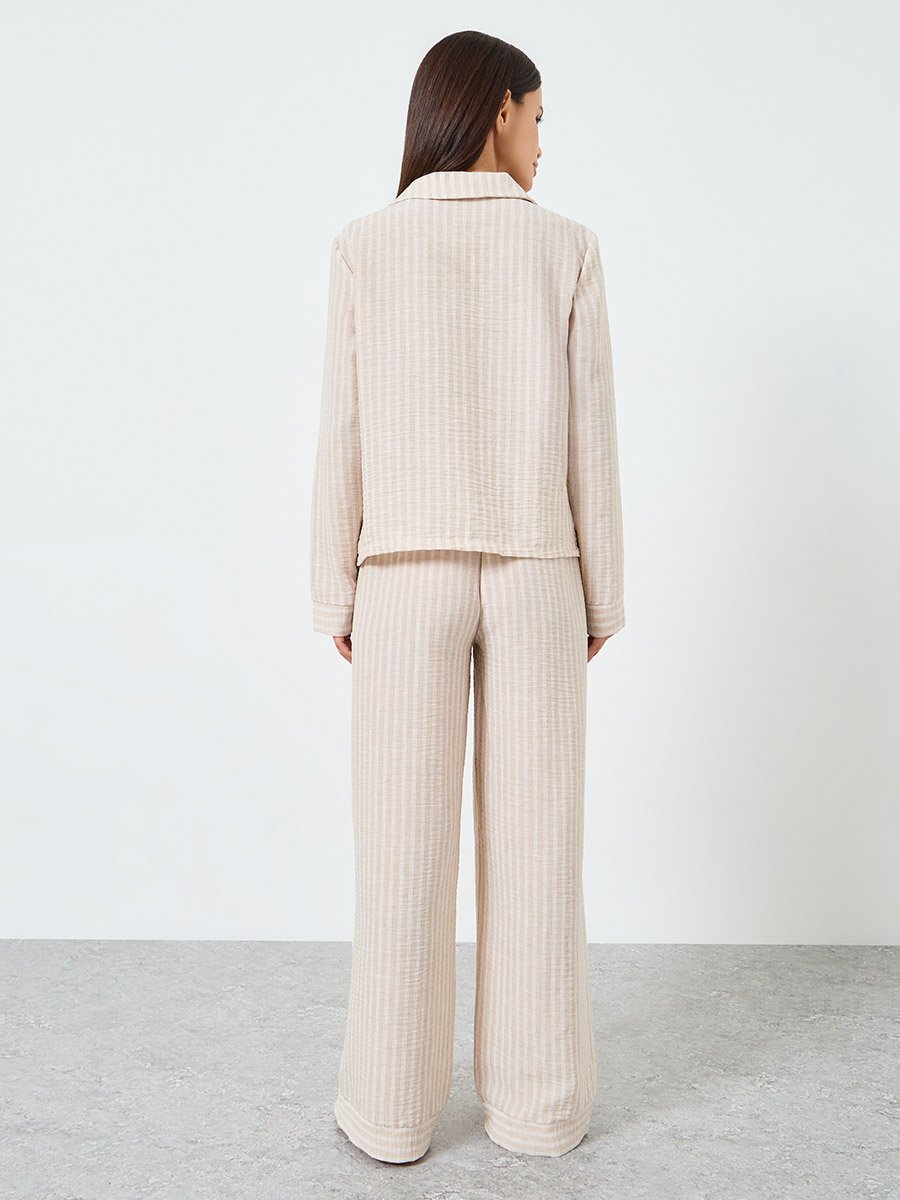 Woven Linen Look Striped Shirt and Pyjama Set