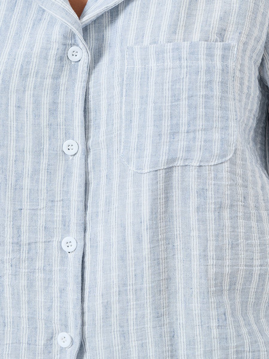 Woven Linen Look Striped Shirt and Pyjama Set