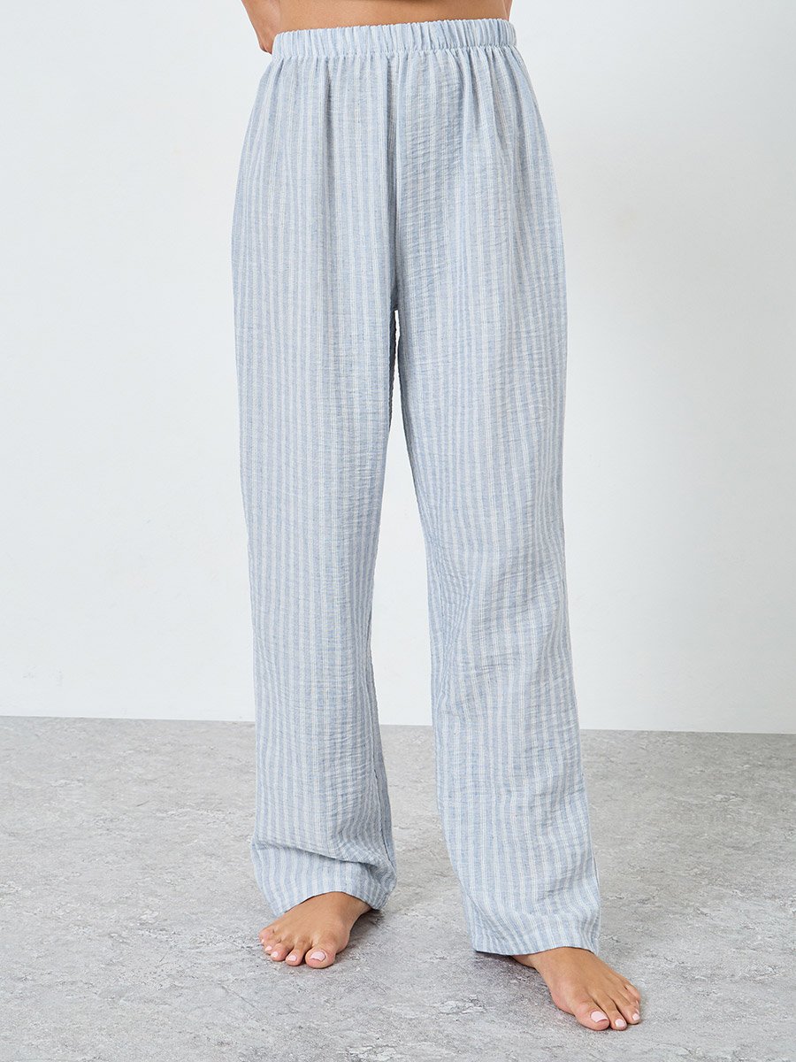 Woven Linen Look Striped Shirt and Pyjama Set