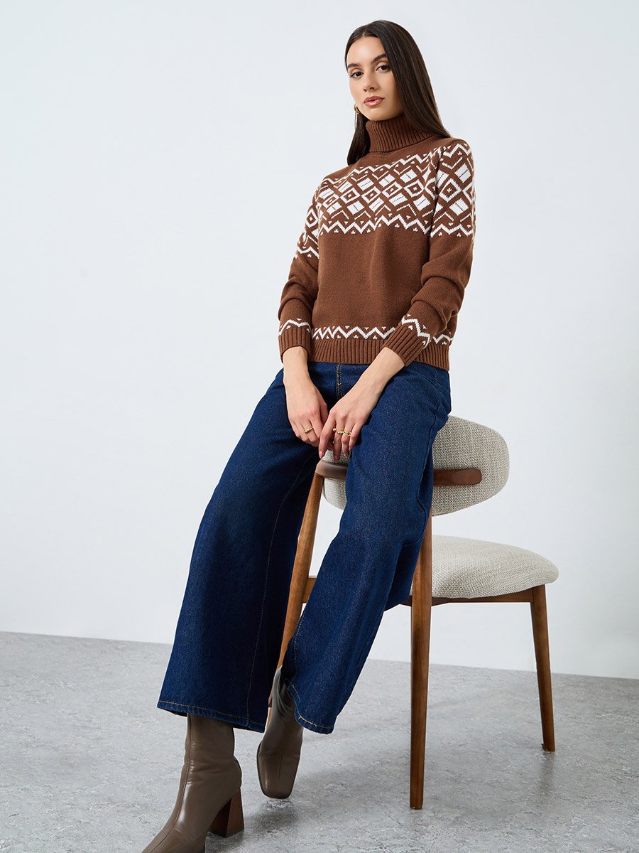 Brown Fair Isle Turtle Neck Sweater
