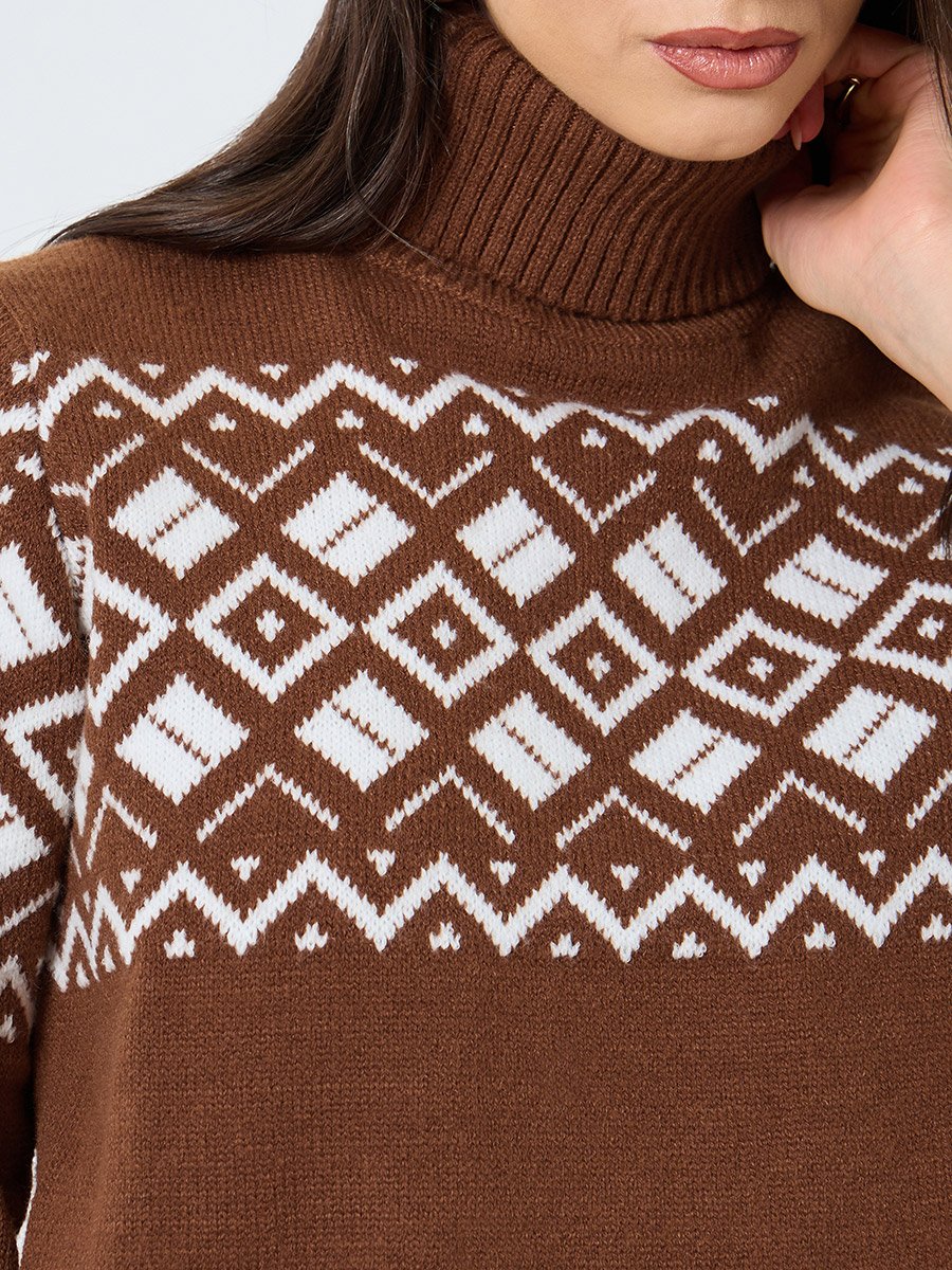 Brown Fair Isle Turtle Neck Sweater