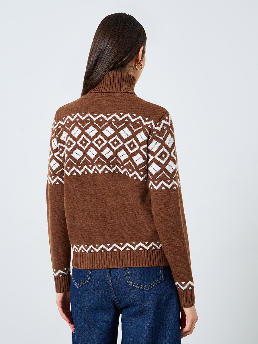 Brown Fair Isle Turtle Neck Sweater