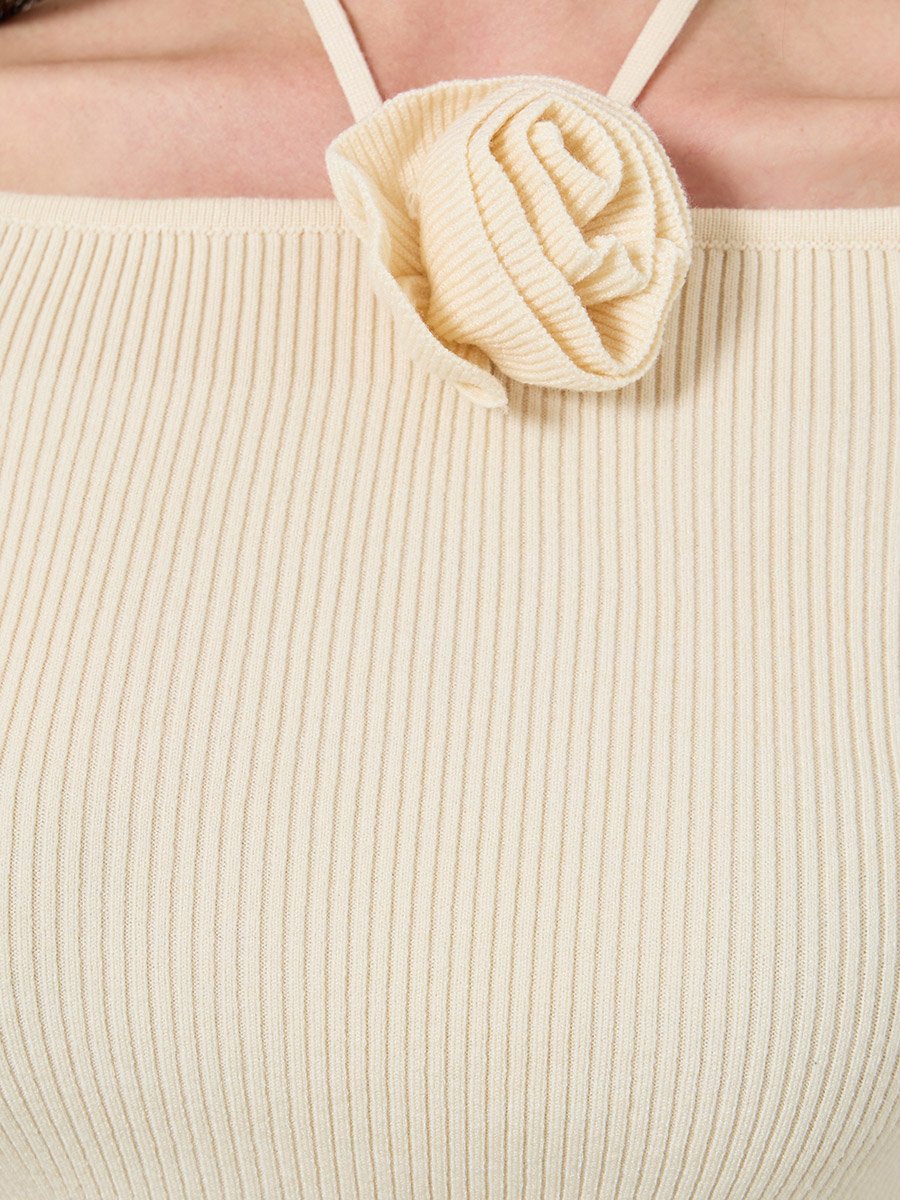 Solid Wide Neck Flower Detail Top