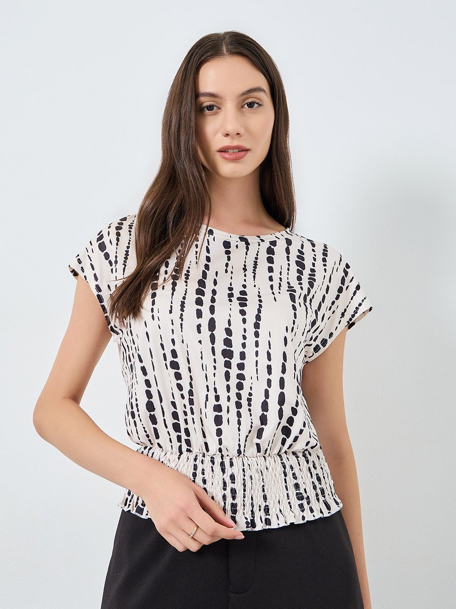 Striped Round Neck Fitted Waist Top
