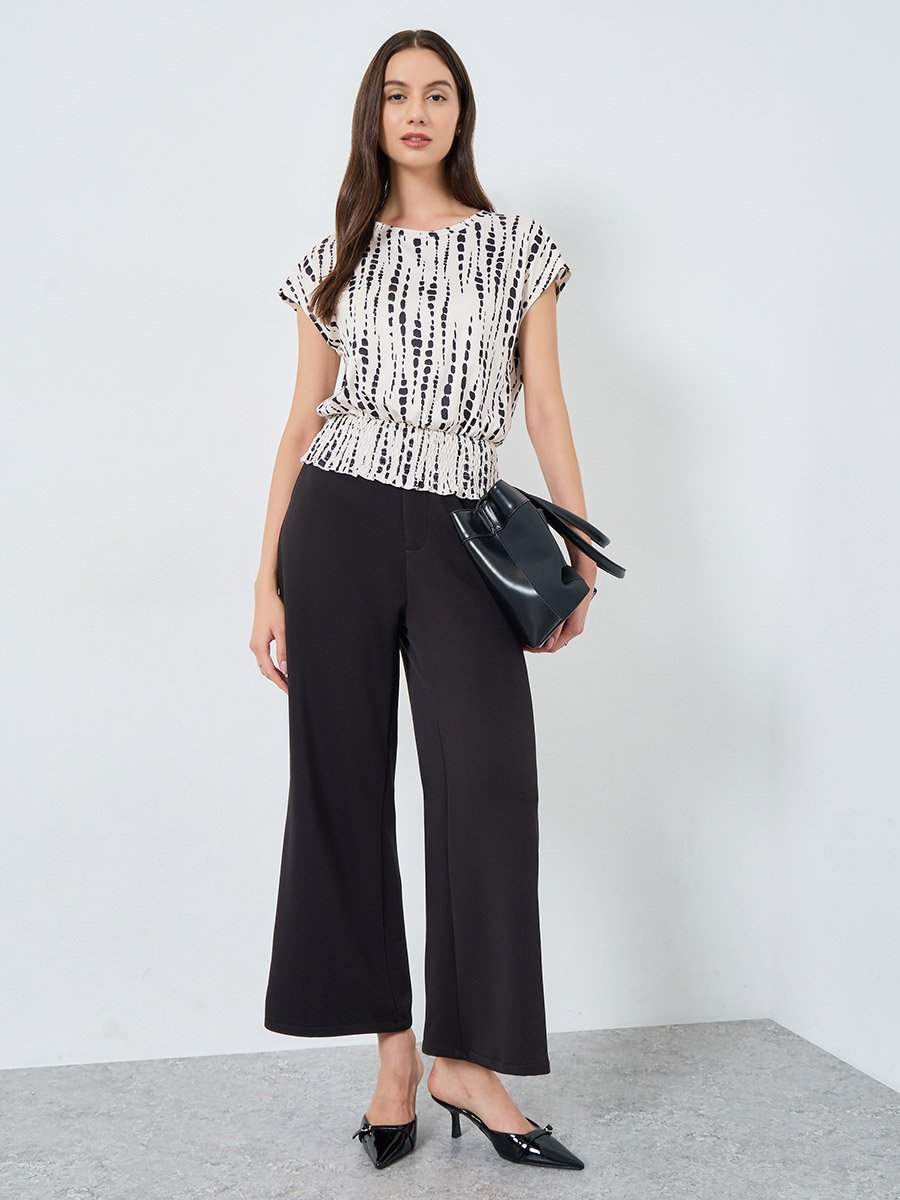 Striped Round Neck Fitted Waist Top