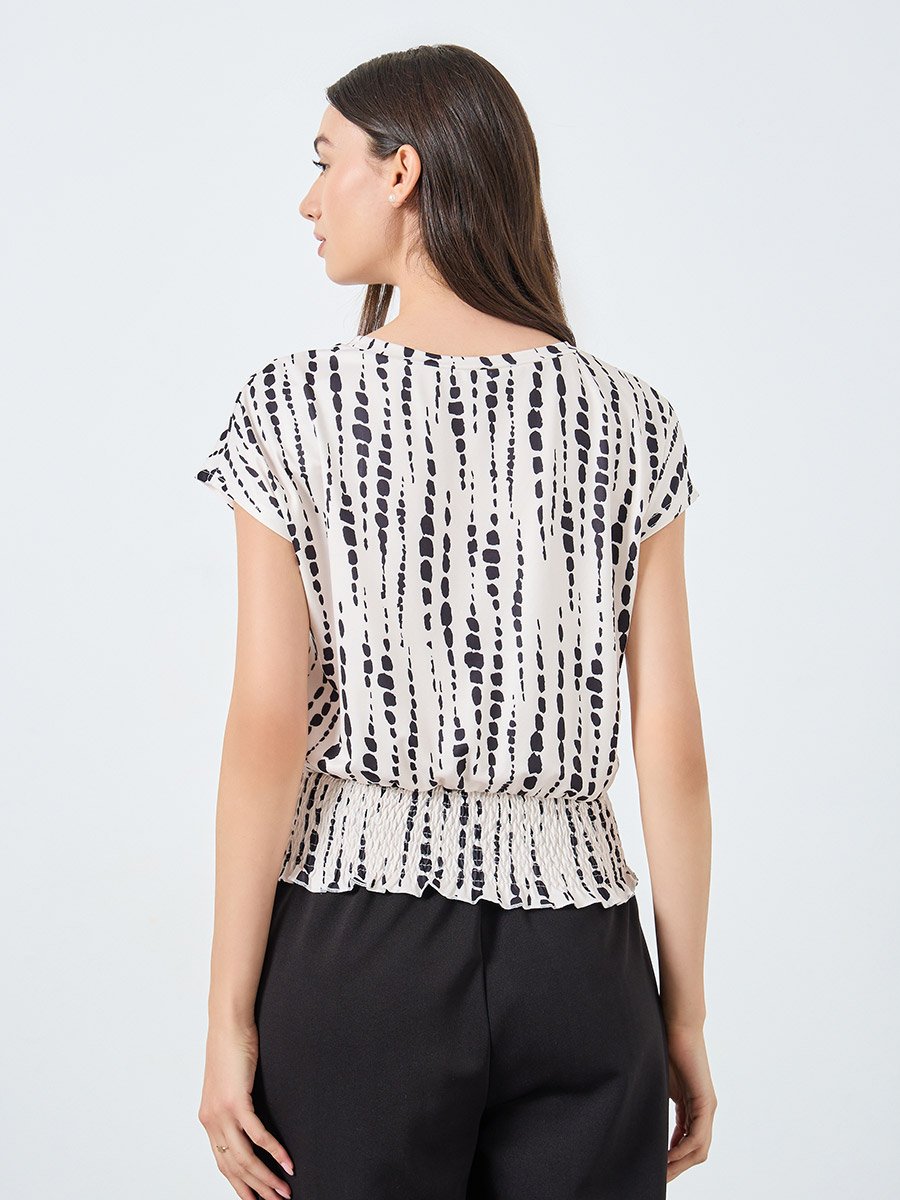 Striped Round Neck Fitted Waist Top