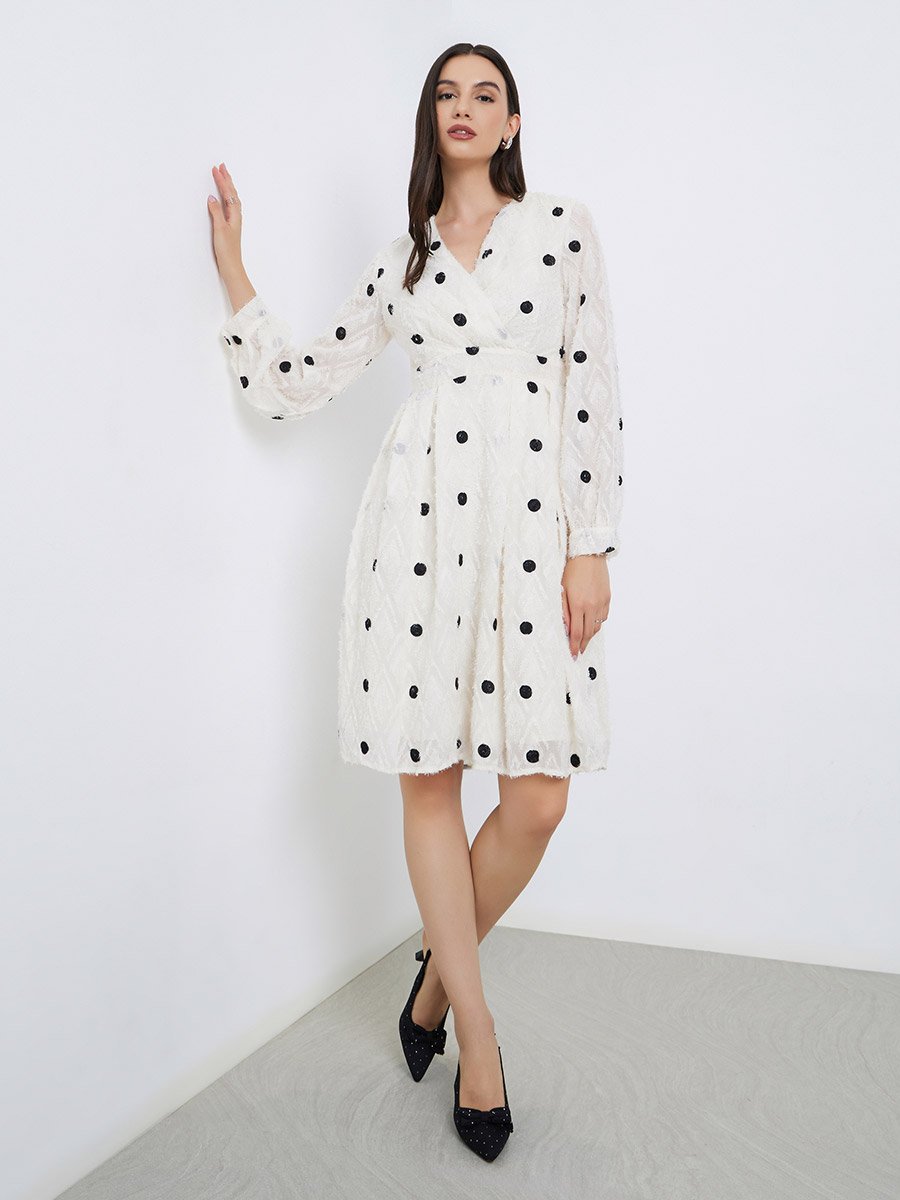 Polka Dot Frayed Knee Length Dress