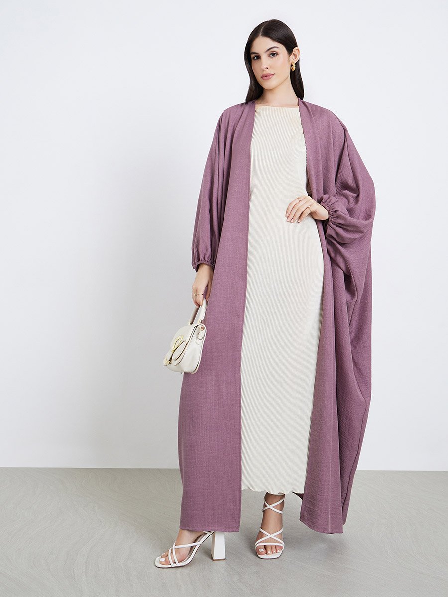 Women Pink Textured Open Front Abaya