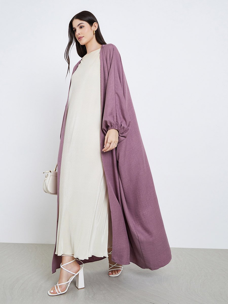 Women Pink Textured Open Front Abaya