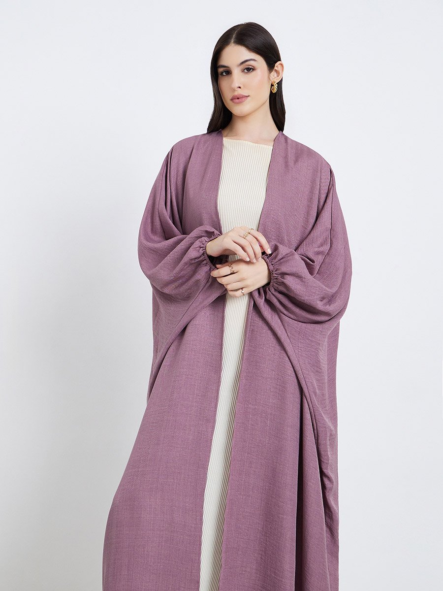 Women Pink Textured Open Front Abaya
