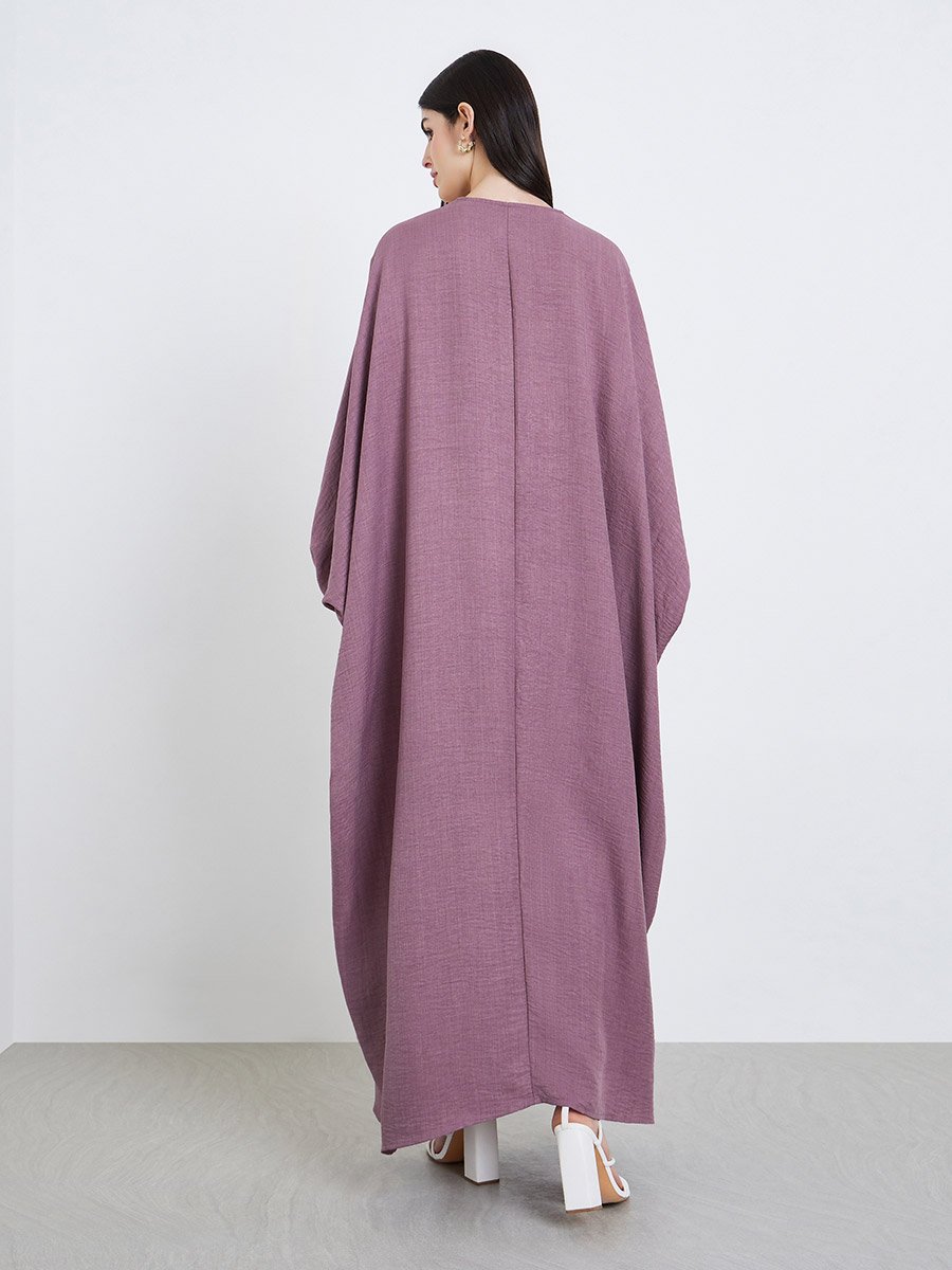 Women Pink Textured Open Front Abaya