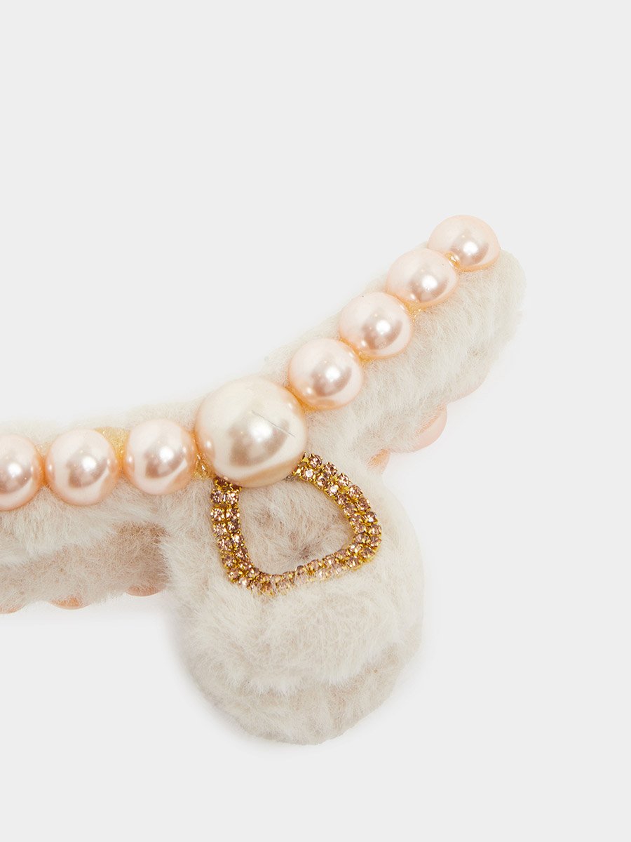 Beige Faux Fur Pearl Hair Claw