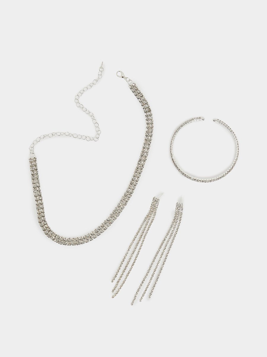 3-Piece Embellished Necklace, Earrings and Bracelet Set