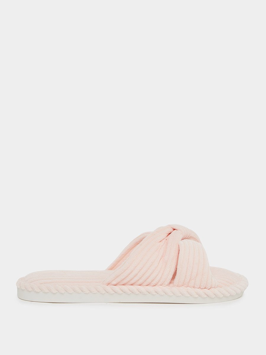 Pink Cross-Over Strap Plush Bedroom Slippers