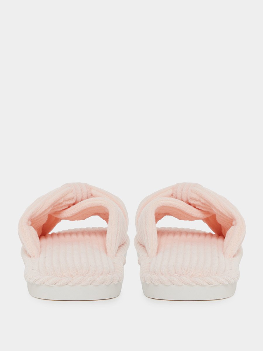 Pink Cross-Over Strap Plush Bedroom Slippers
