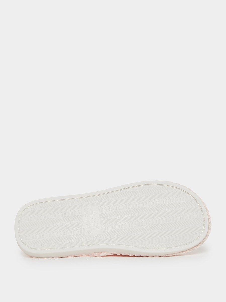 Pink Cross-Over Strap Plush Bedroom Slippers