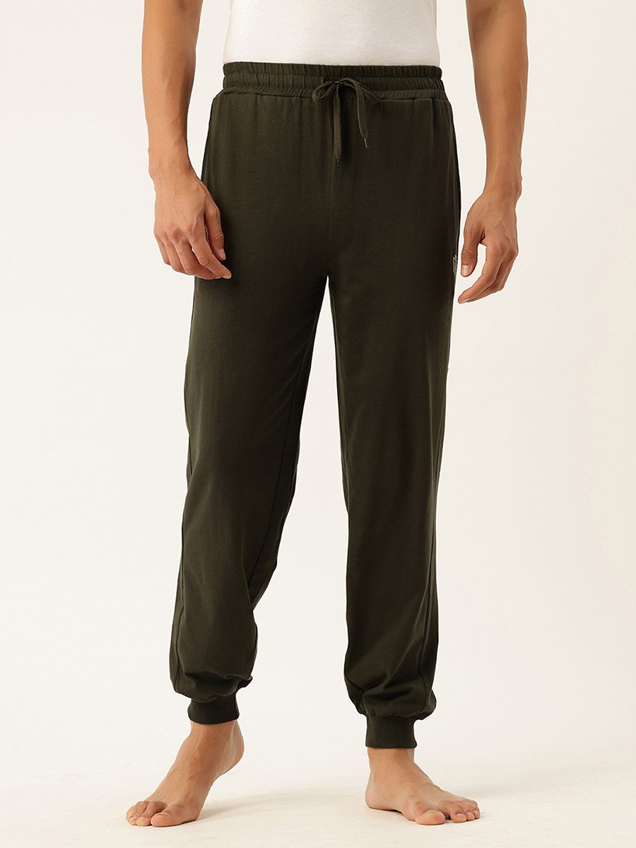 Men Olive Cotton Joggers with Side Panel