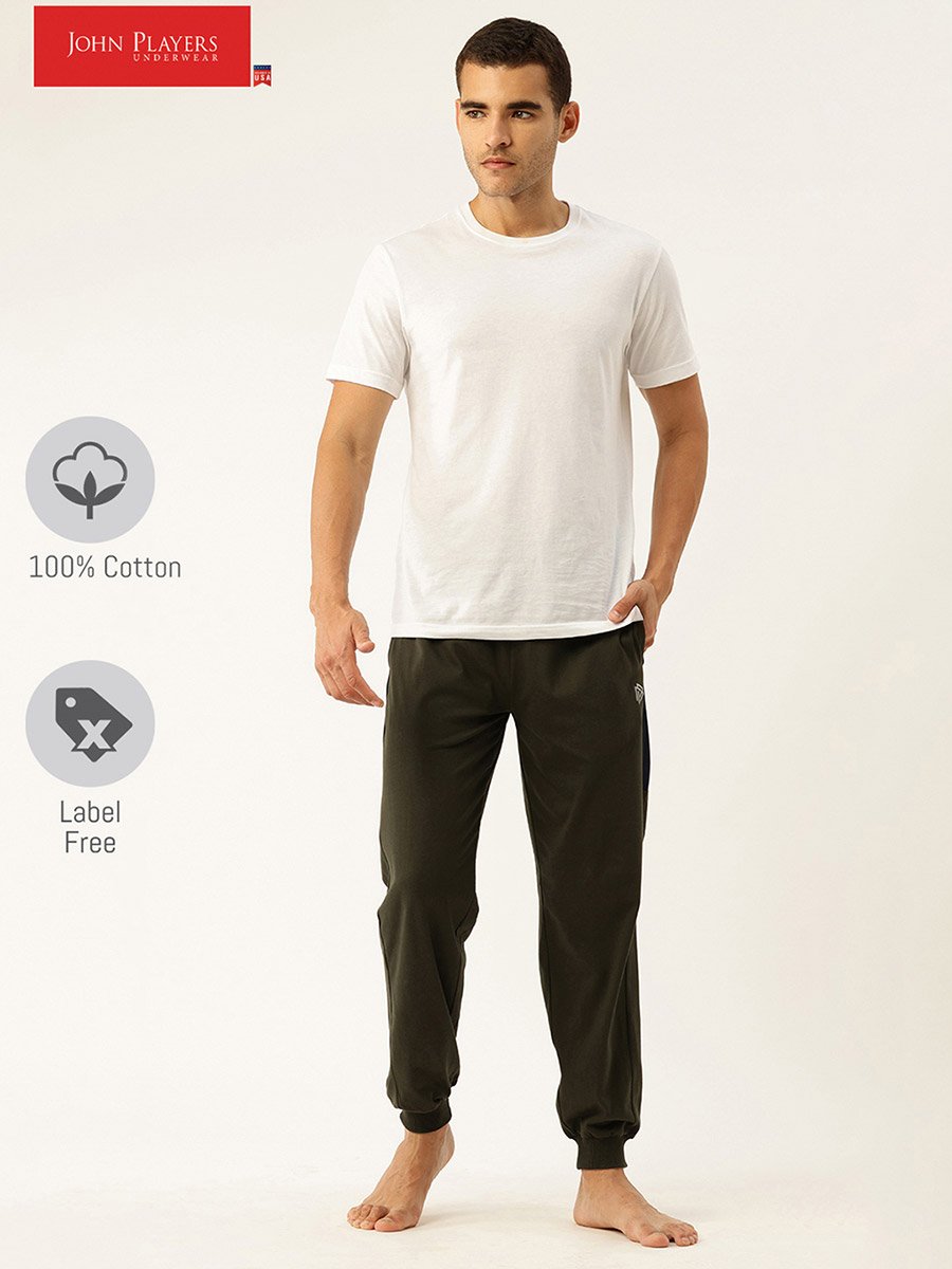 Men Olive Cotton Joggers with Side Panel