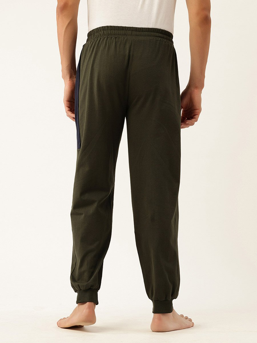 Men Olive Cotton Joggers with Side Panel