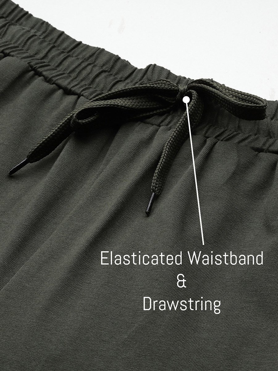 Men Olive Cotton Joggers with Side Panel
