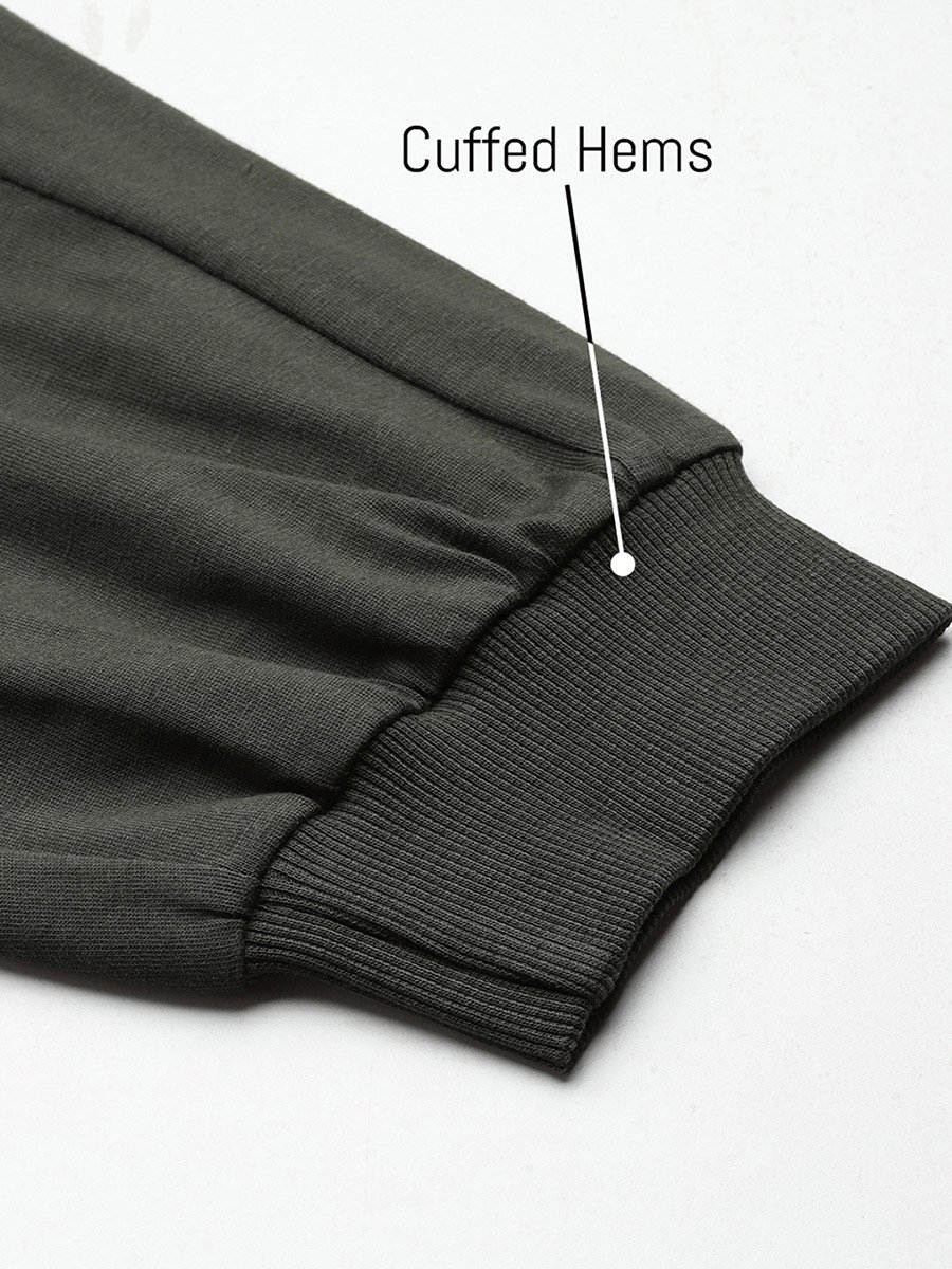 Men Olive Cotton Joggers with Side Panel