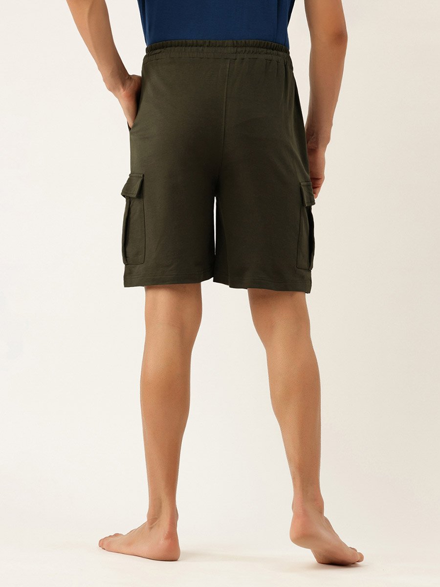 Men Green Cotton Cargo Shorts
