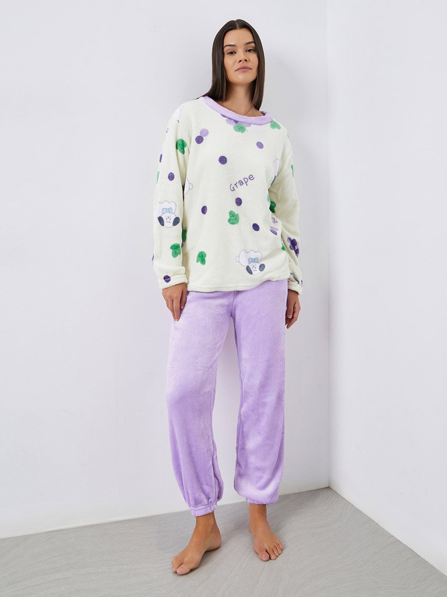 Grape Print Fleece Top and Cuffed Pyjama Set