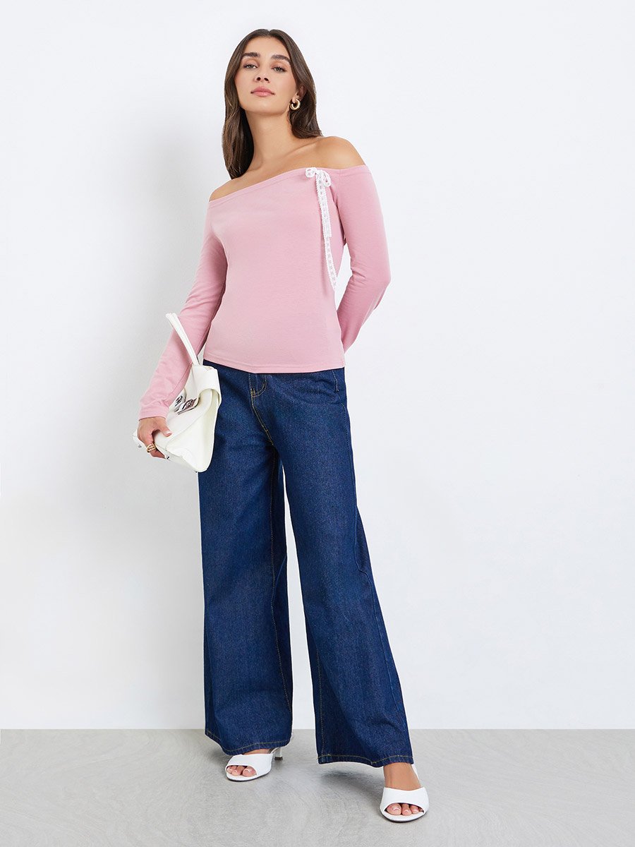 Women Pink Off-Shoulder Knit Top