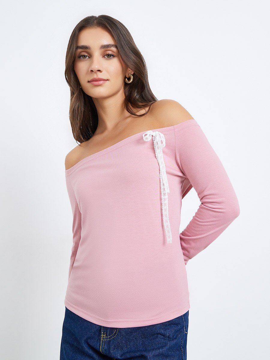 Women Pink Off-Shoulder Knit Top