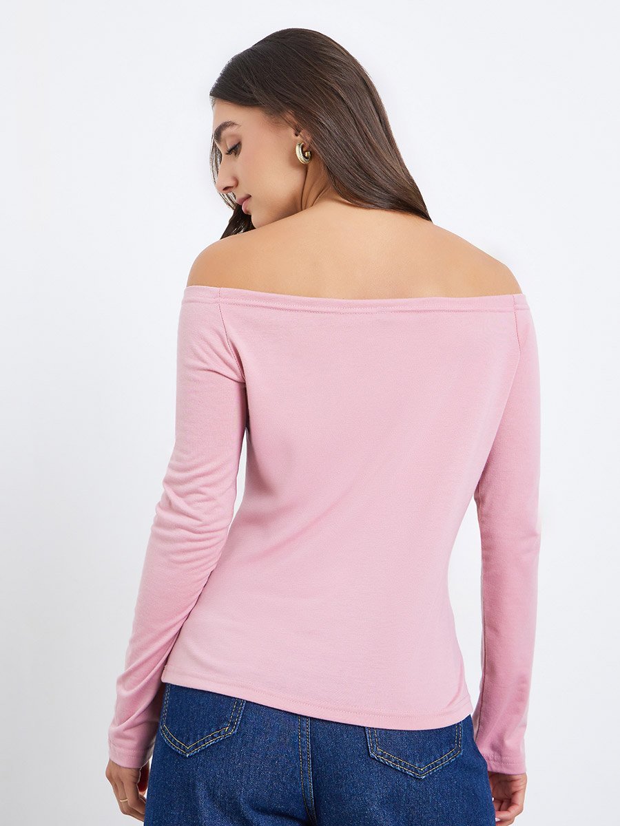 Women Pink Off-Shoulder Knit Top