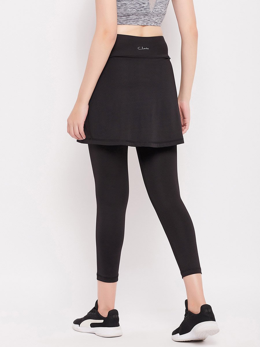 Black Snug Fit Active Skirt with Attached Tights