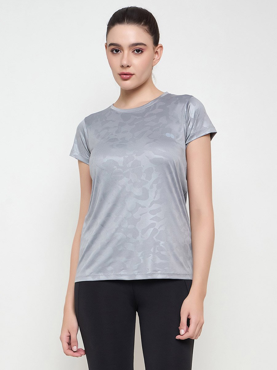 Grey Comfort Fit Camouflage Print Active T-Shirt